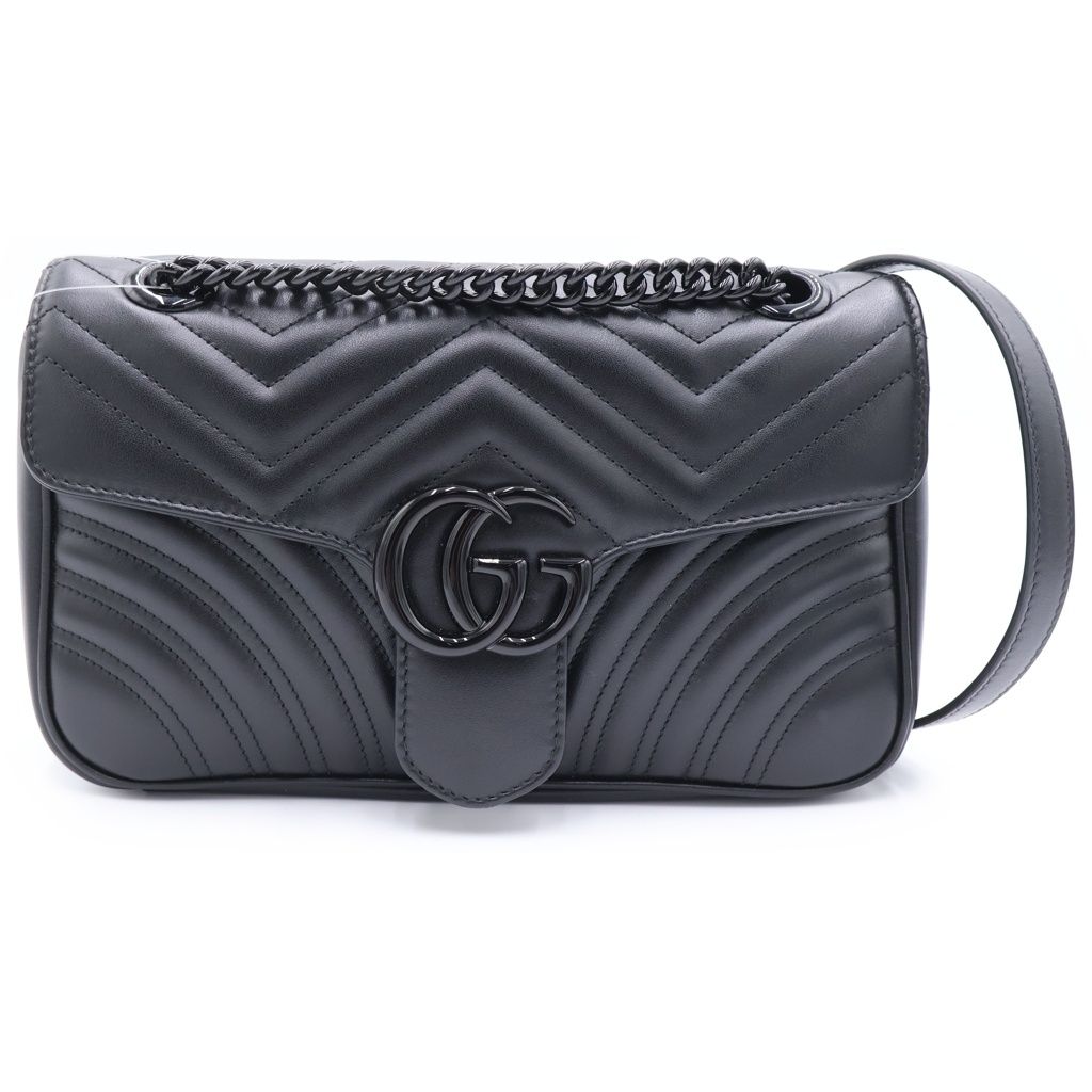 Gucci GG Marmont Che Shoulder Bag Black Leather