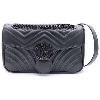 Gucci GG Marmont Che Shoulder Bag Black Leather
