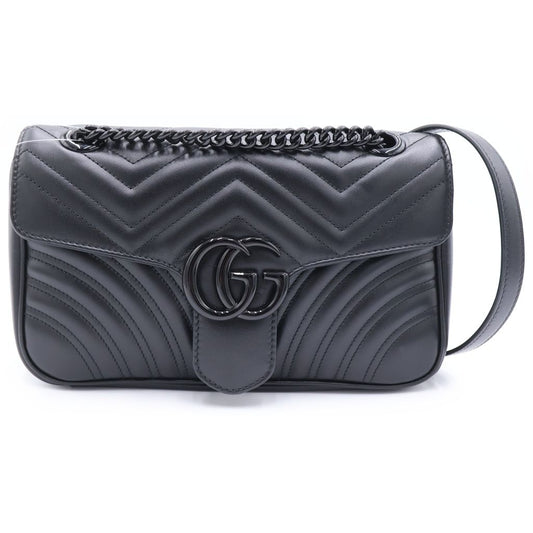 Gucci GG Marmont Che Shoulder Bag Black Leather