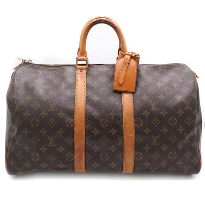 Louis Vuitton Keepall 45 Monogram Boston Bag Brown Leather Gold