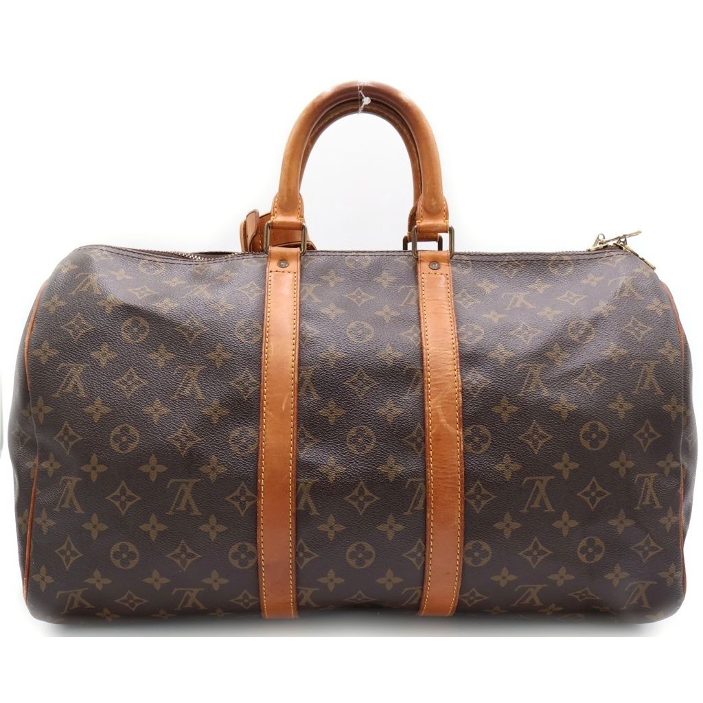 Louis Vuitton Keepall 45 Monogram Boston Bag Brown Leather Gold — view 2
