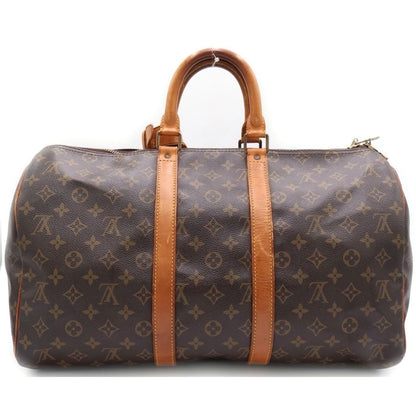 Louis Vuitton Keepall 45 Monogram Boston Bag Brown Leather Gold — view 2