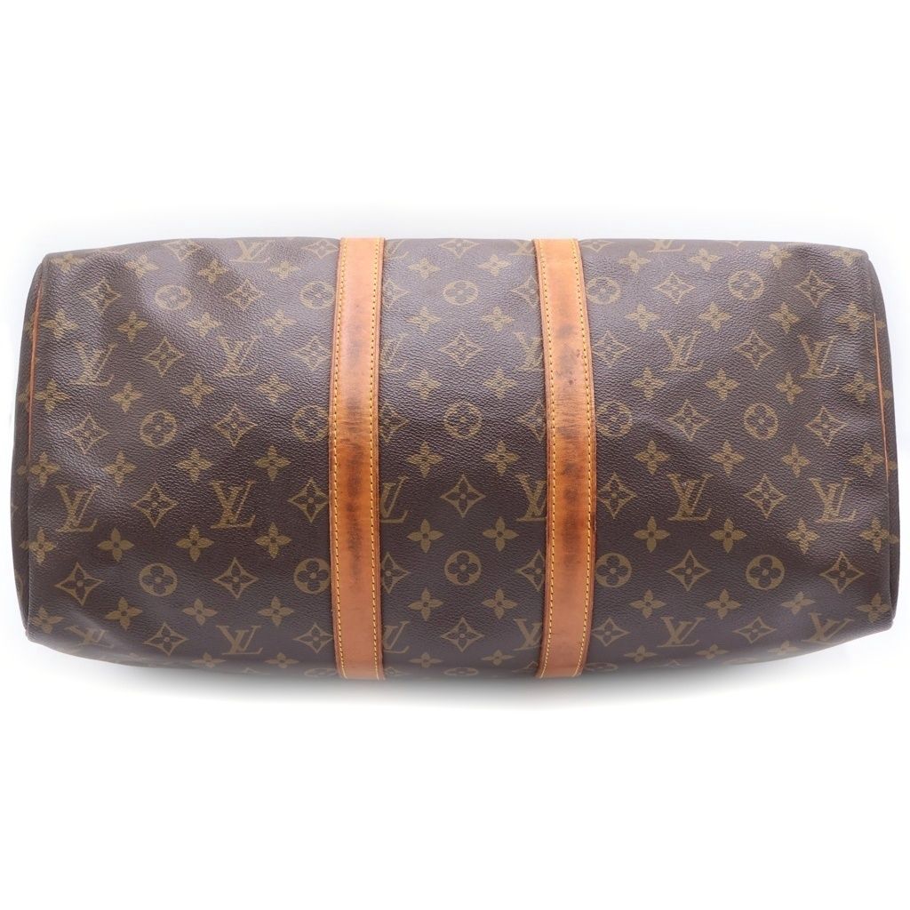 Louis Vuitton Keepall 45 Monogram Boston Bag Brown Leather Gold — view 4