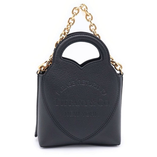 Tiffany & Co Return to 2-Way Shoulder Bag Chain Black Cobalt Blue Leather Gold