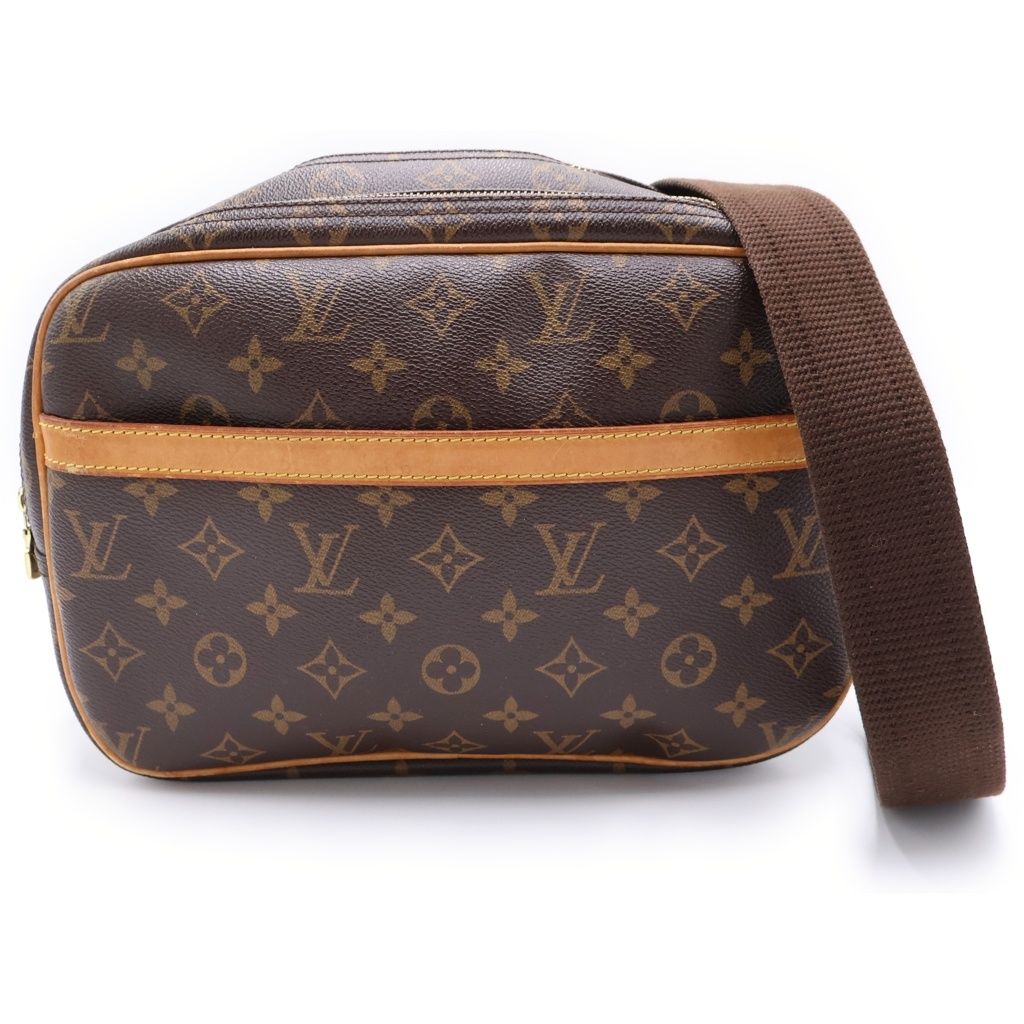 Louis Vuitton Monogram Reporter PM Shoulder Bag Brown Leather Gold