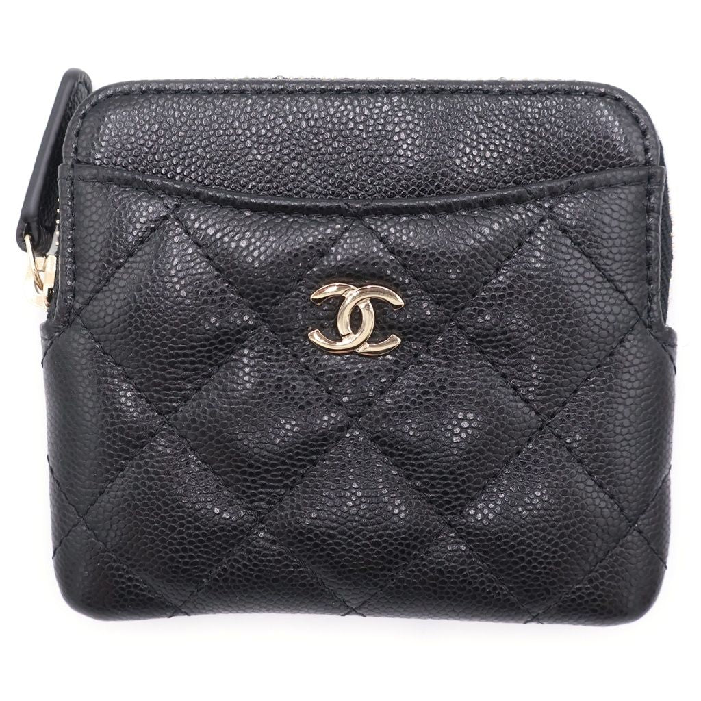 Chanel Quilted Classic Zip Coin Purse Black Caviar Leather Gold