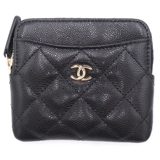 Chanel Quilted Classic Zip Coin Purse Black Caviar Leather Gold