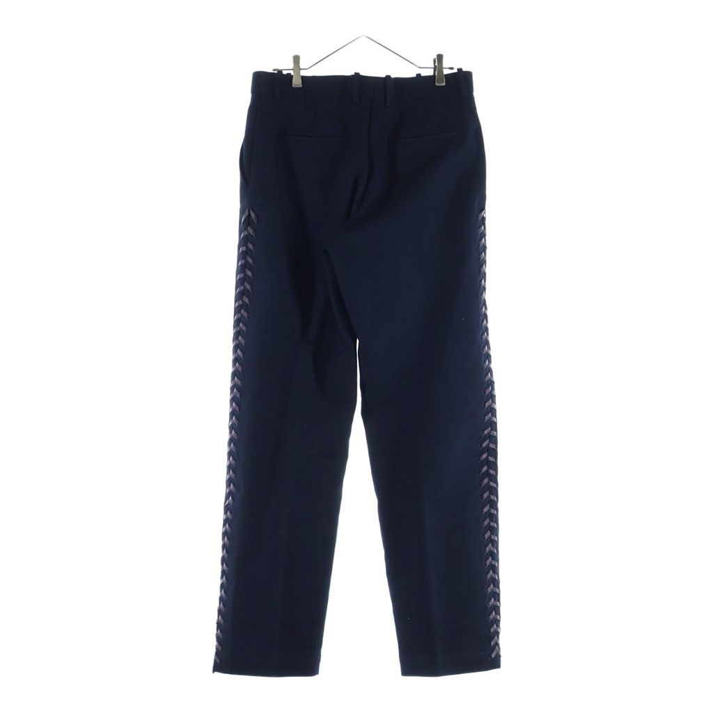 Bottega Veneta Cotton Canvas Lace Up Pants High Waist Side Trousers Navy — view 2