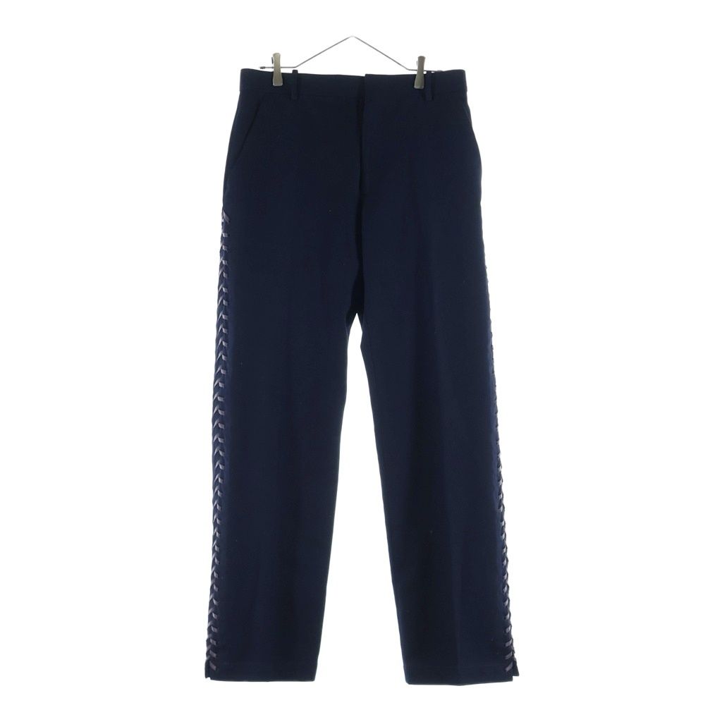 Bottega Veneta Cotton Canvas Lace Up Pants High Waist Side Trousers Navy