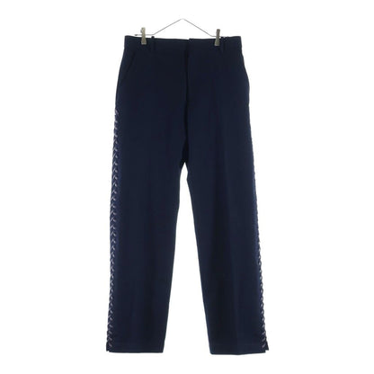 Bottega Veneta Cotton Canvas Lace Up Pants High Waist Side Trousers Navy