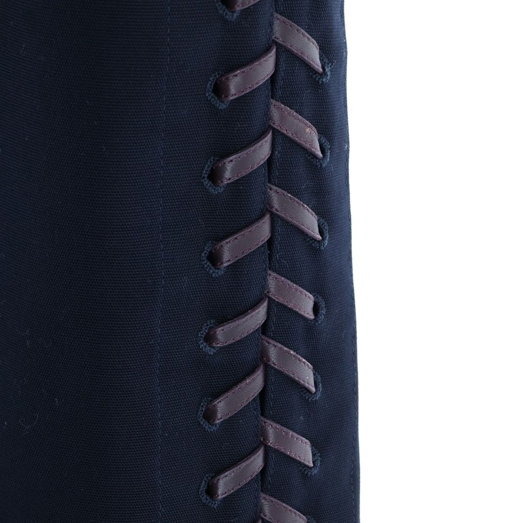 Bottega Veneta Cotton Canvas Lace Up Pants High Waist Side Trousers Navy — view 6