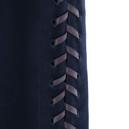 Bottega Veneta Cotton Canvas Lace Up Pants High Waist Side Trousers Navy — view 6