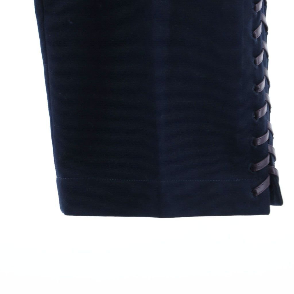 Bottega Veneta Cotton Canvas Lace Up Pants High Waist Side Trousers Navy — view 5