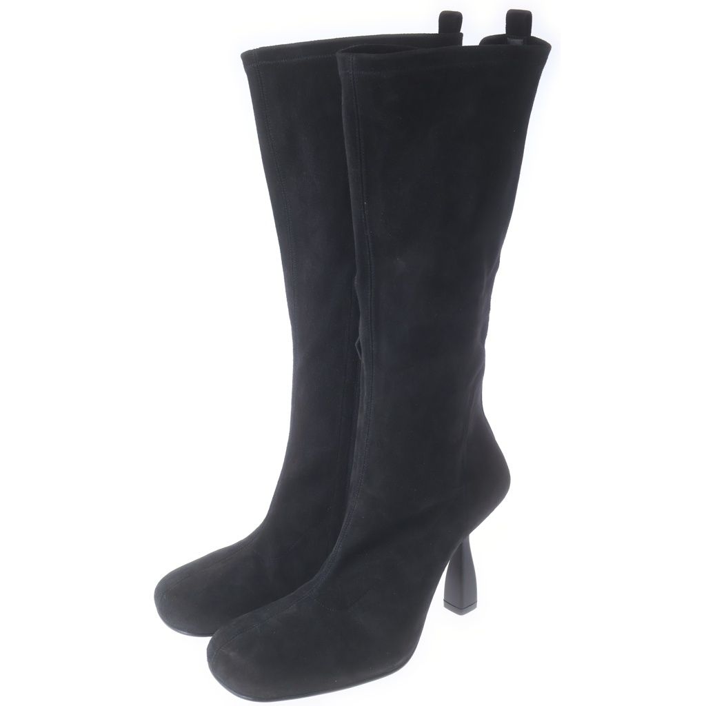 Hermes Halo Suede Leather Square Toe Side Zip Long Boots Shoes Black — view 2