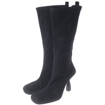 Hermes Halo Suede Leather Square Toe Side Zip Long Boots Shoes Black — view 2