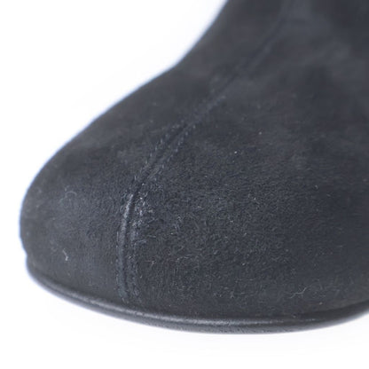 Hermes Halo Suede Leather Square Toe Side Zip Long Boots Shoes Black — view 6