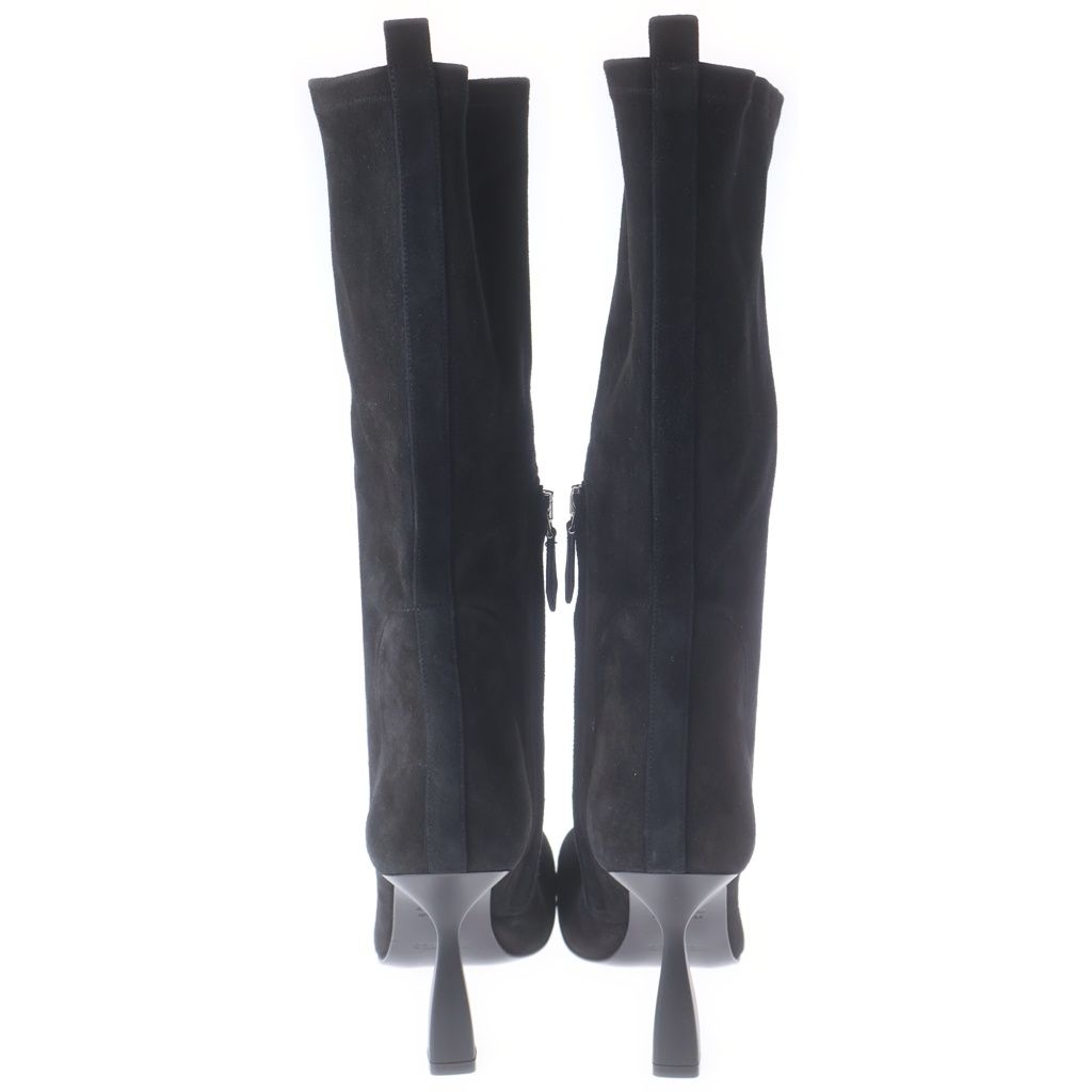 Hermes Halo Suede Leather Square Toe Side Zip Long Boots Shoes Black — view 3