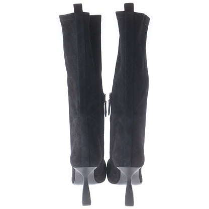Hermes Halo Suede Leather Square Toe Side Zip Long Boots Shoes Black — view 3