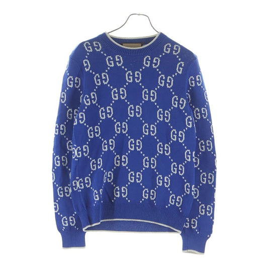 Gucci GG Cotton Knit Sweatshirt All Over Pattern Jacquard Crew Neck Sweater