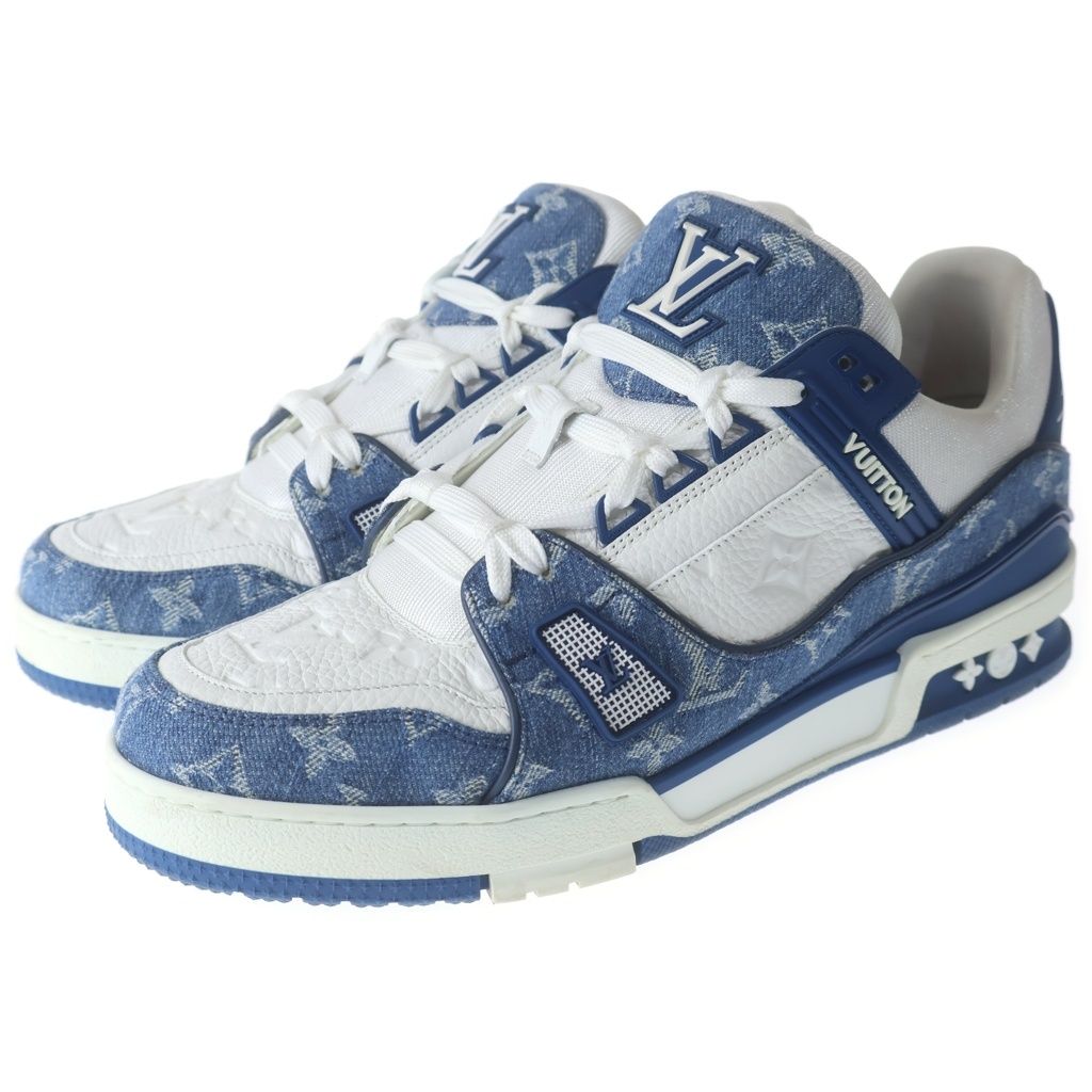 Louis Vuitton LV Trainer Line Monogram Denim Lace Up Sneakers Indigo White — view 2