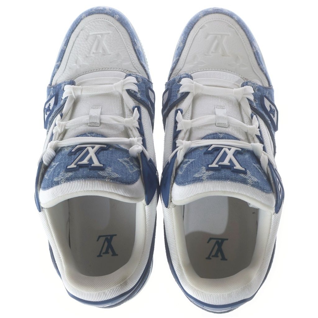 Louis Vuitton LV Trainer Line Monogram Denim Lace Up Sneakers Indigo White — view 4