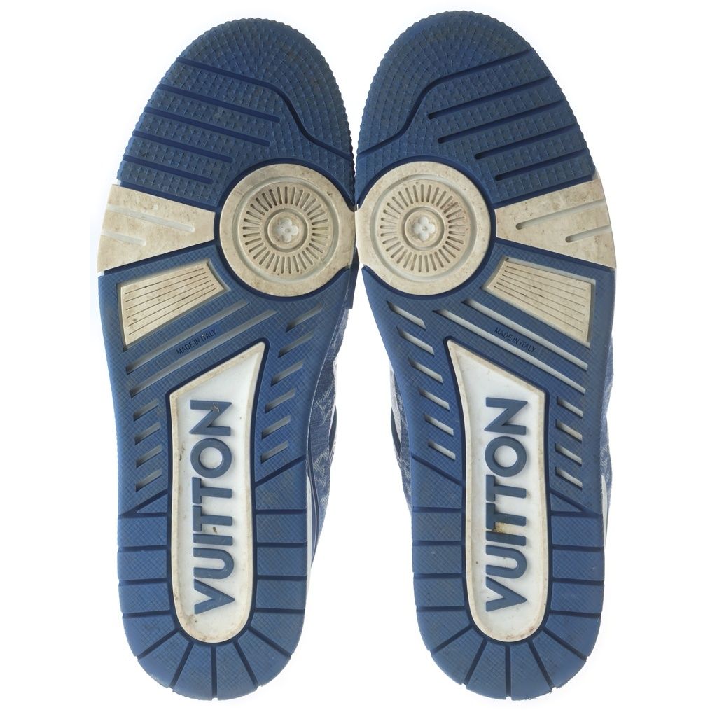 Louis Vuitton LV Trainer Line Monogram Denim Lace Up Sneakers Indigo White — view 5