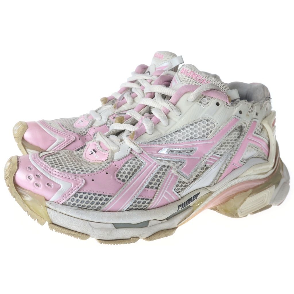 Balenciaga Runner Sneaker Lace Up Distressed Low Cut White Pink — view 2