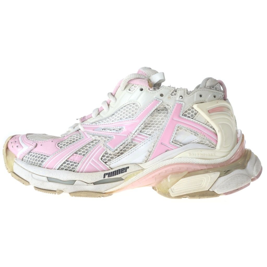 Balenciaga Runner Sneaker Lace Up Distressed Low Cut White Pink