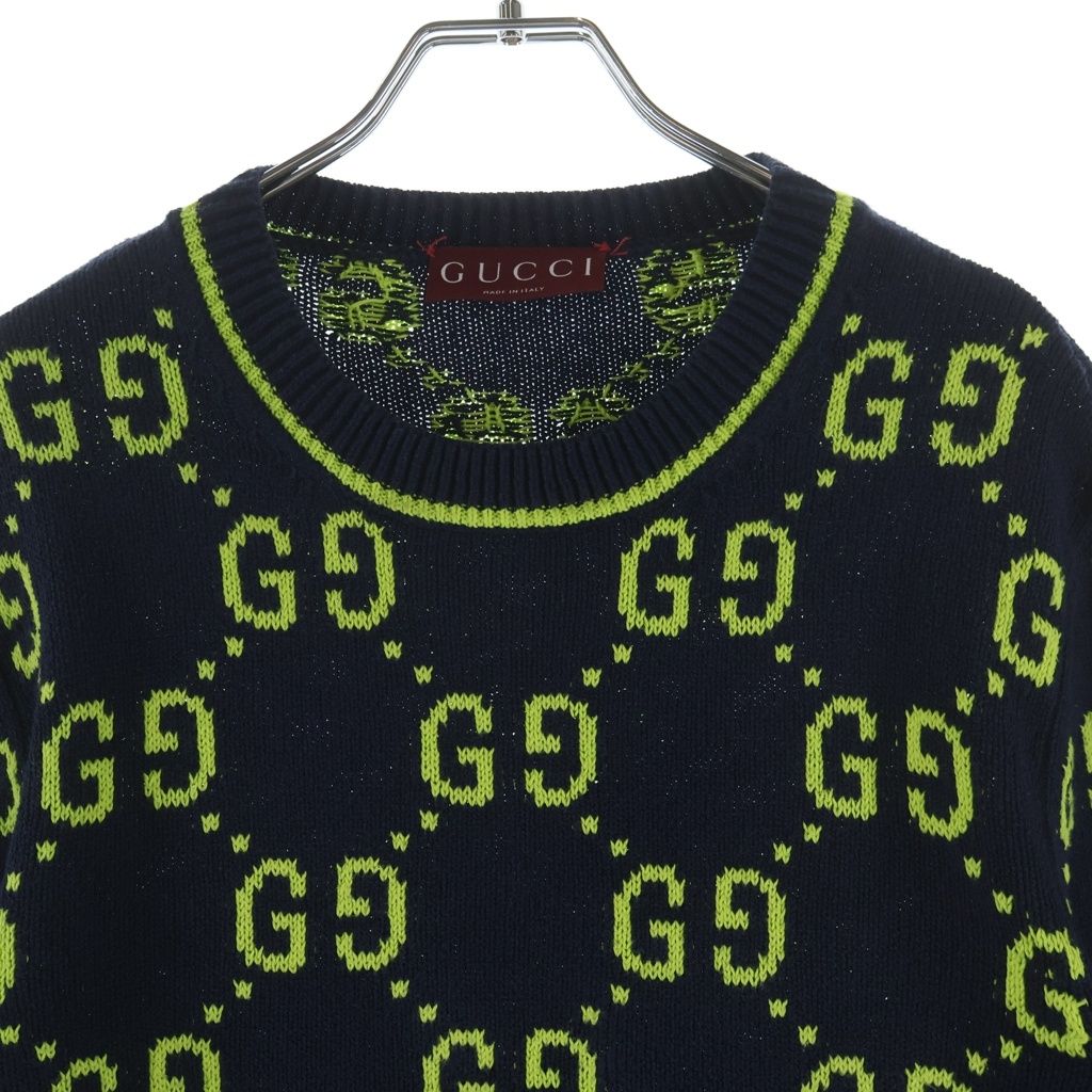 Gucci GG Cotton Knit Sweatshirt All Over Pattern Jacquard Crew Neck Sweater — view 3