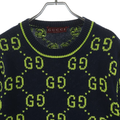 Gucci GG Cotton Knit Sweatshirt All Over Pattern Jacquard Crew Neck Sweater — view 3