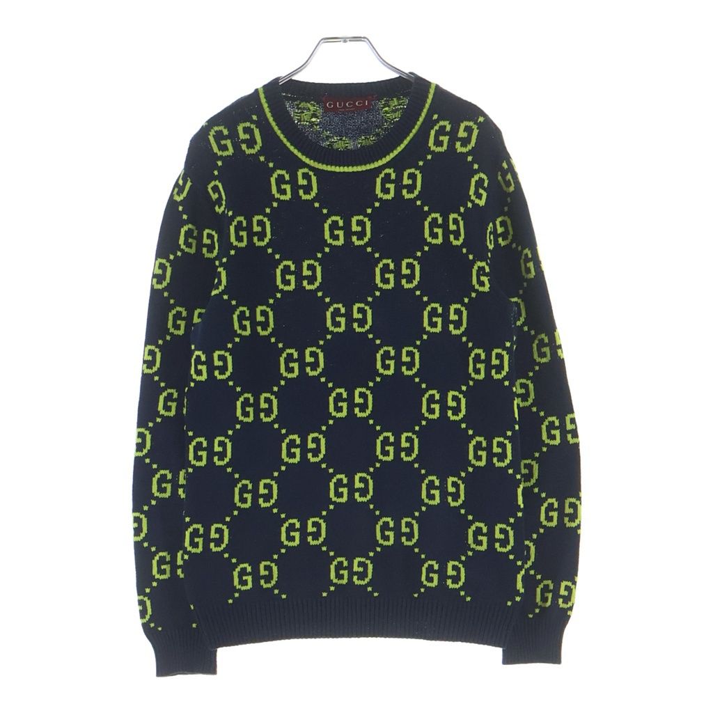 Gucci GG Cotton Knit Sweatshirt All Over Pattern Jacquard Crew Neck Sweater