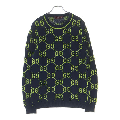 Gucci GG Cotton Knit Sweatshirt All Over Pattern Jacquard Crew Neck Sweater