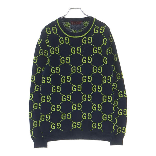 Gucci GG Cotton Knit Sweatshirt All Over Pattern Jacquard Crew Neck Sweater