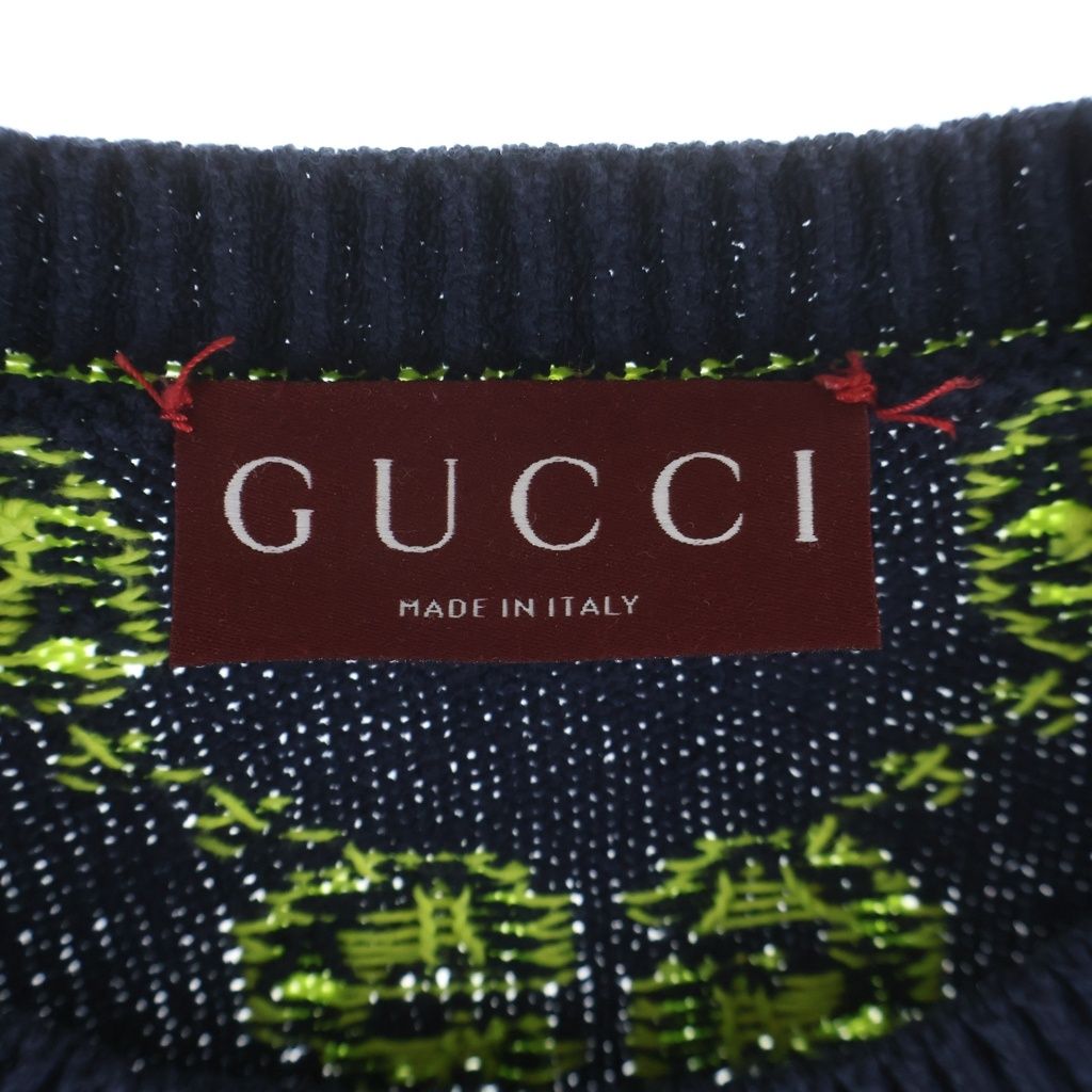 Gucci GG Cotton Knit Sweatshirt All Over Pattern Jacquard Crew Neck Sweater — view 6