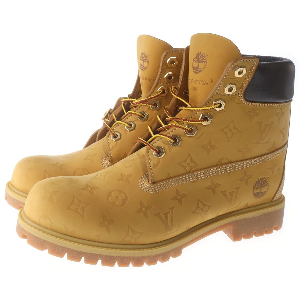 Louis Vuitton Timberland Monogram Contrast Leather Ankle Boots Brown — view 2