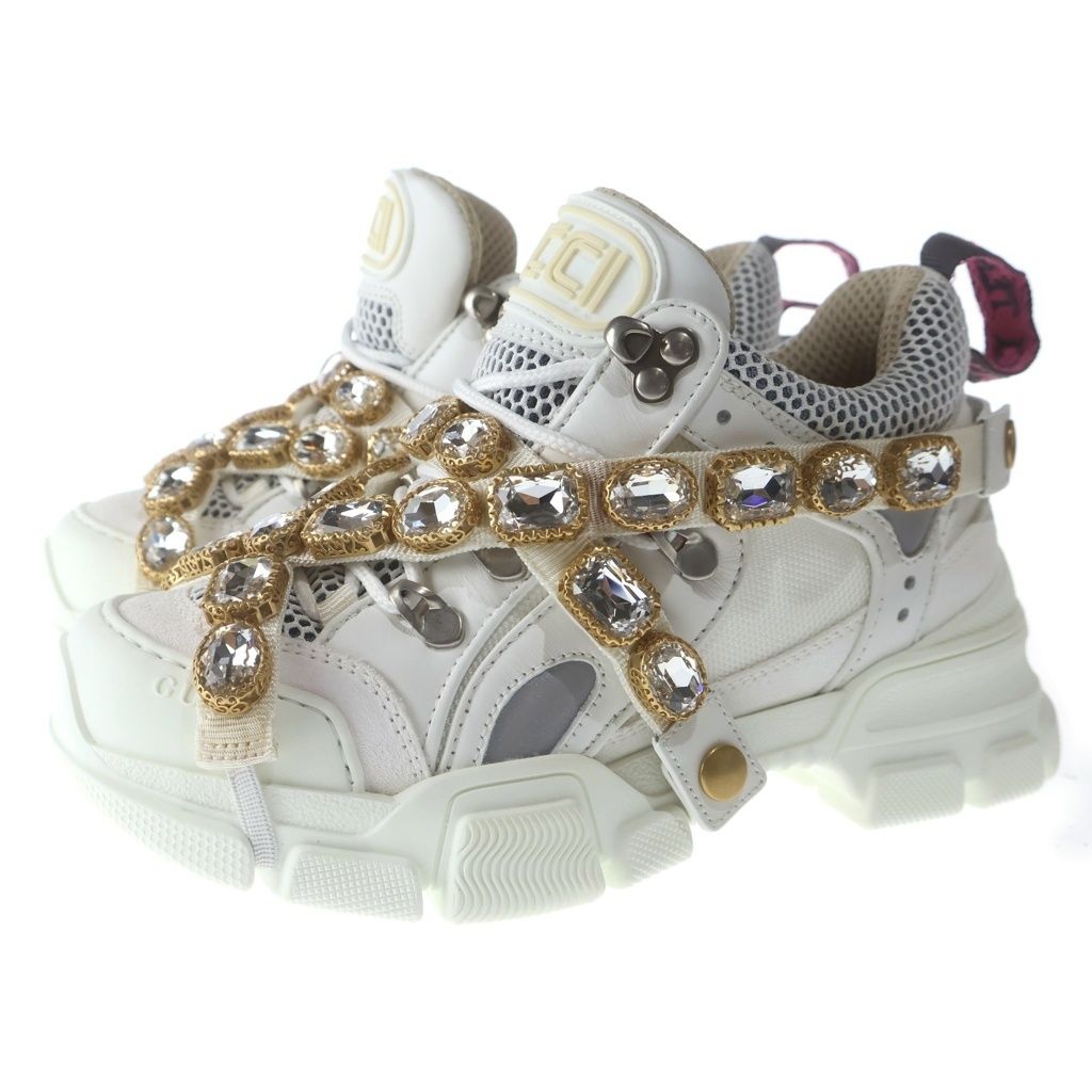 Gucci Flashtrek Crystal Low Cut Sneakers White GG — view 2