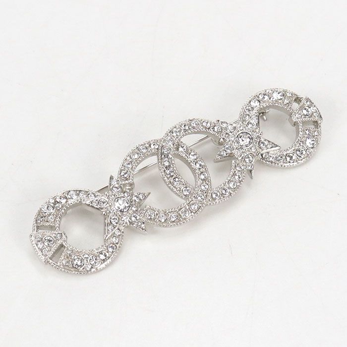 Chanel Rhinestone CC Logo Brooch Metal