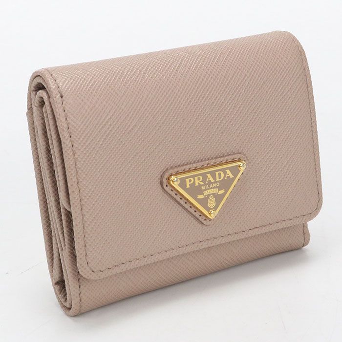 Prada Saffiano Triangle Wallet Trifold Leather