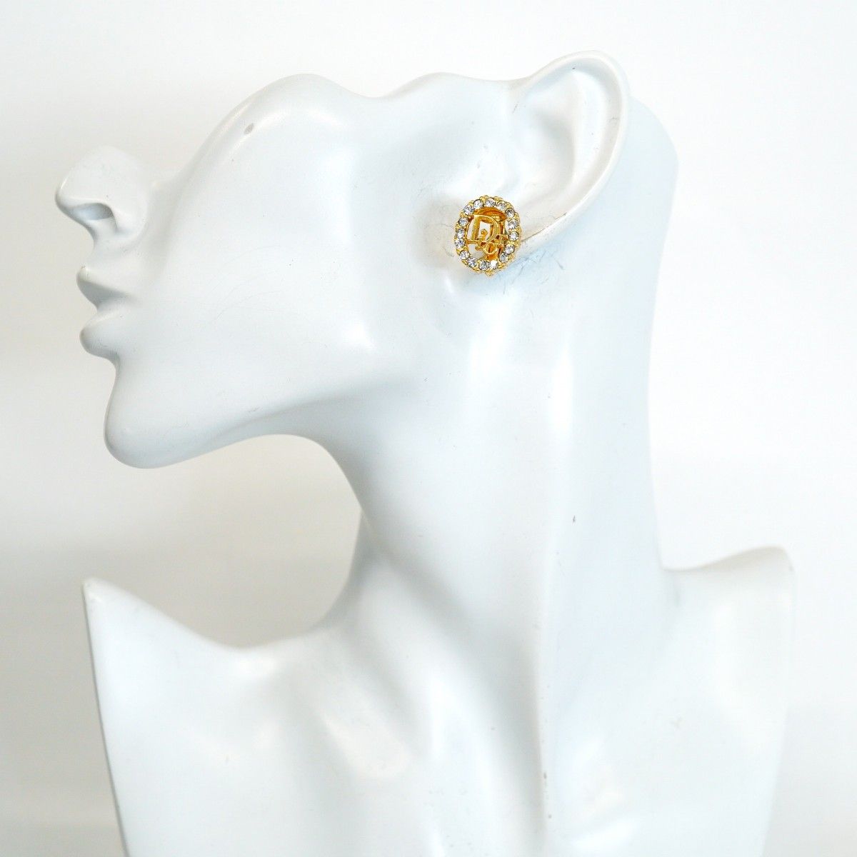Dior Earrings Logo Oval Gold Plated Rhinestone — view 5