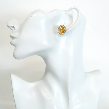 Dior Earrings Logo Oval Gold Plated Rhinestone — view 5