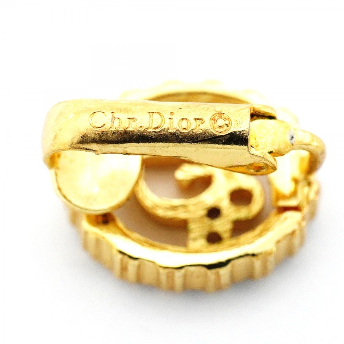 Dior Earrings Logo Oval Gold Plated Rhinestone — view 4