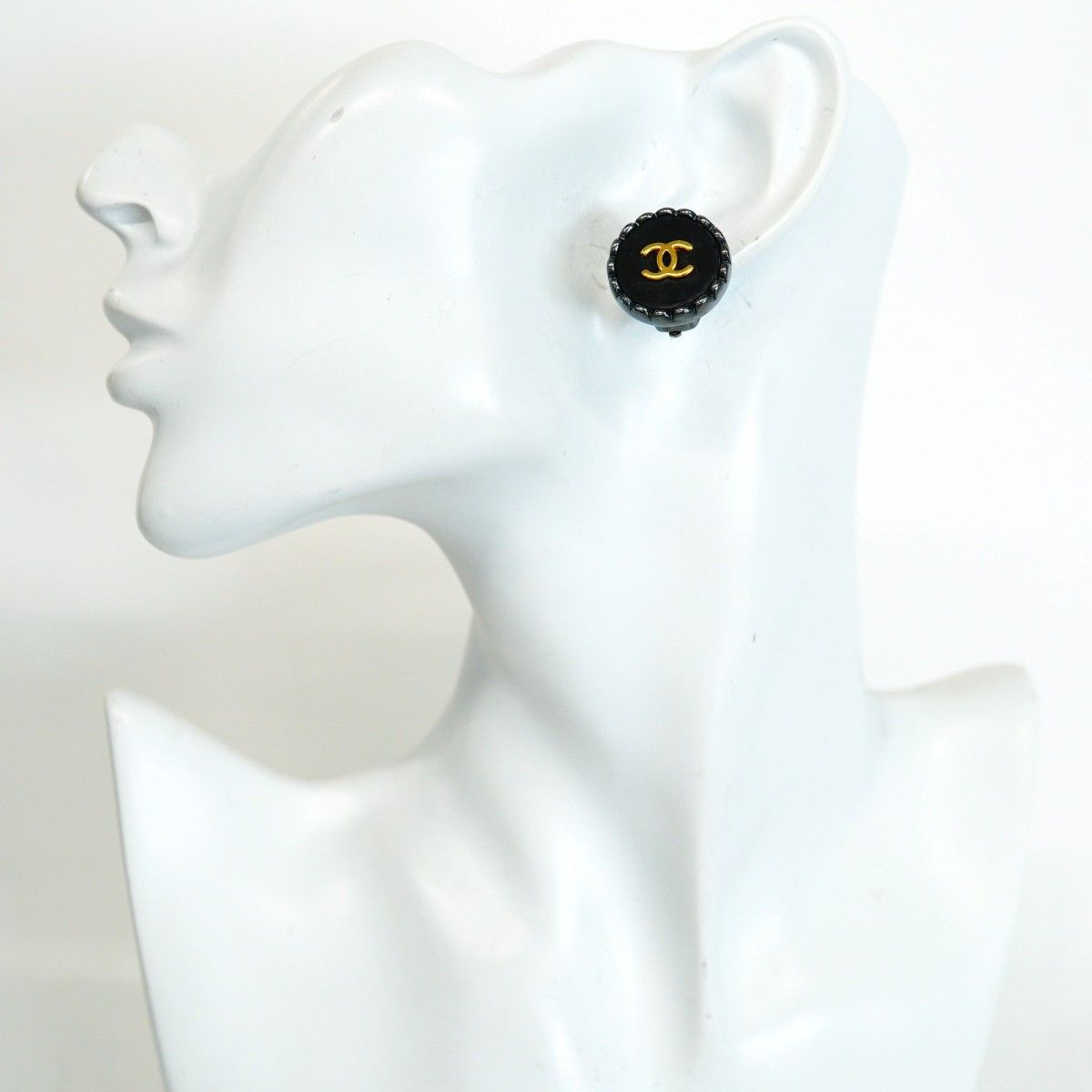 Chanel Earrings Vintage CC Logo Metal Gold Black Cles — view 5