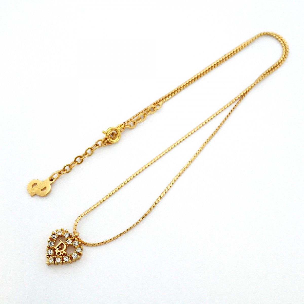 Dior Necklace Logo Heart Motif Gold Plated Rhinestone — view 3