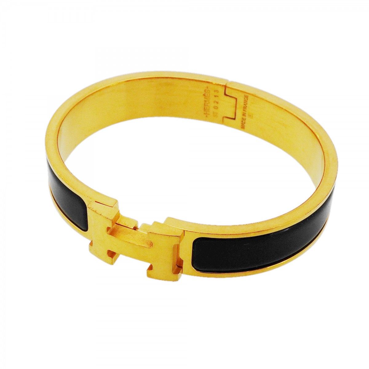 Hermes Bangle Clic Clac PM Gold Plated Black Cles Dies Bracelet