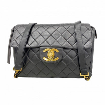 Chanel Backpack Quilted Jumbo CC Logo Lambskin Black Gold