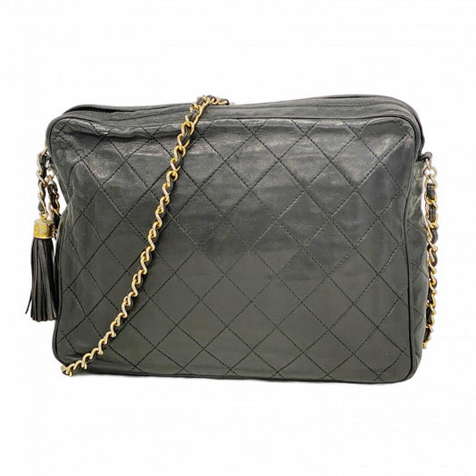 Chanel Shoulder Bag Quilted Lambskin Black Gold