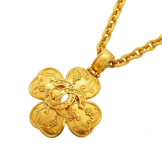 Chanel Necklace Vintage CC Logo Clover Motif Gold Plated
