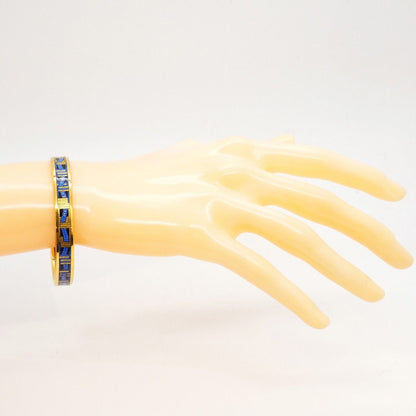 Hermes Bangle Enamel PM Gold Plated Cloisonne Blue Bracelet — view 6
