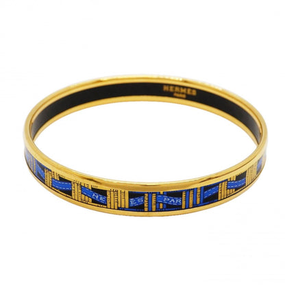 Hermes Bangle Enamel PM Gold Plated Cloisonne Blue Bracelet