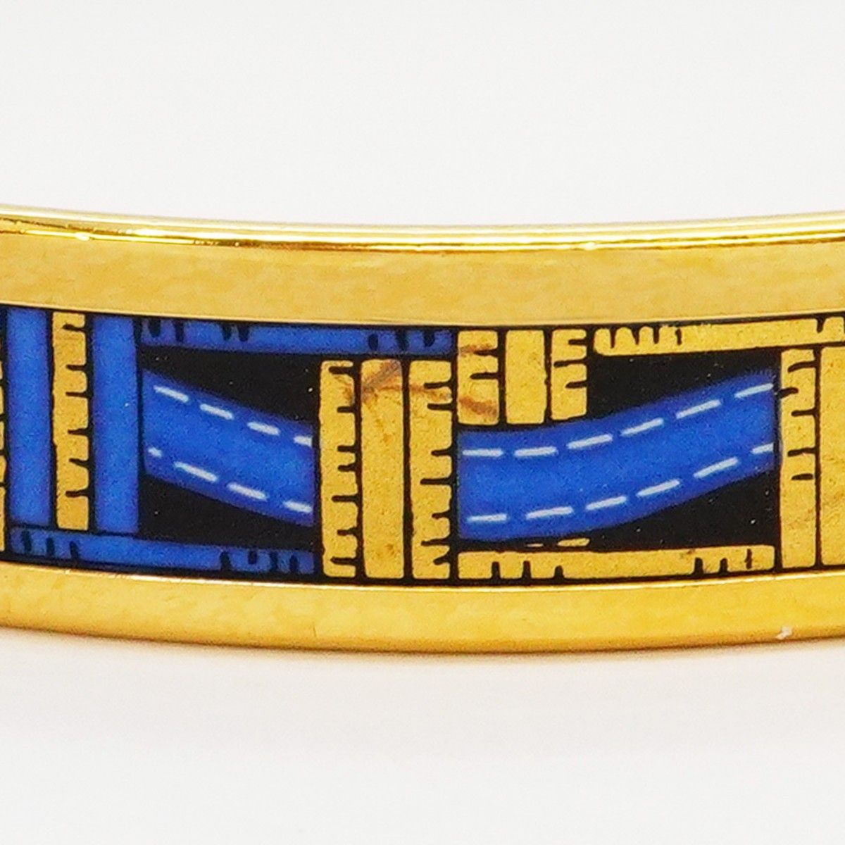 Hermes Bangle Enamel PM Gold Plated Cloisonne Blue Bracelet — view 7